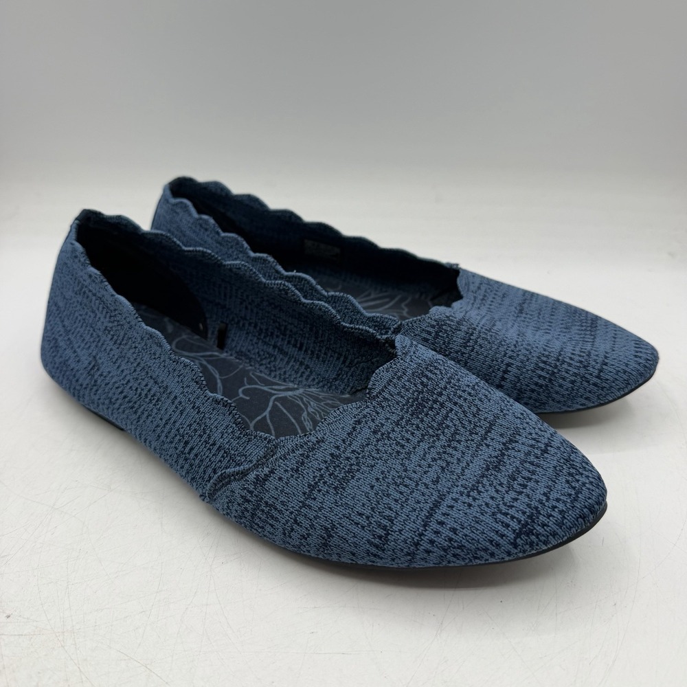 Skechers Cleo Missus Ballet Flats Womens Sz 10 Blue Knit Scalloped Shoes 44871